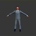 3D Male Model in Gray Suit With Tie and Outstretched Arms on Gray Background