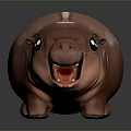 Cartoon Style Brown Hippopotamus With Big Eyes Open Mouth And Shiny Surface
