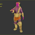 Muscular Bare Chested Warrior in Orange Brown Decorative Armor With Red Handle Weapon 3d model