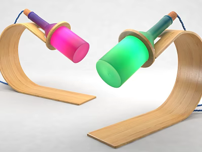 Wooden Curved Table Lamp With Colorful Shades And Soft Cork Top Design 3d model