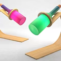Wooden Curved Table Lamp With Colorful Shades And Soft Cork Top Design