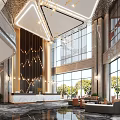 Elegant Double Story Hotel Lobby With Shimmering Ceiling Golden Pillars Modern Lighting And Marble Flooring