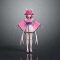 Game Movie Character With Pink Hair Animal Ears Pink Kimono White Details In Anime Style