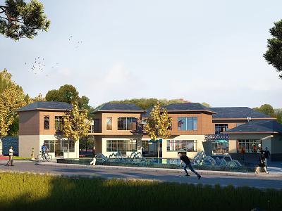 Modern Detached Villa Exterior With Garden Trees And Swimming Pool Area 3d model