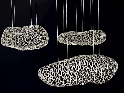 Artistic Modern White Cloud Shaped Net Like Chandeliers In Black Setting 3d model