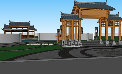 Chinese archway gate 3d model