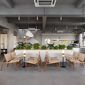 Modern Reception Desk With Metal Counter Pendant Lighting Staircase And Large Windows