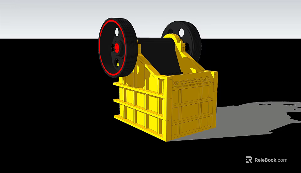 Yellow Industrial Jaw Crusher Featuring Black Flywheels Red Centers and Sturdy Frame Structure 3d model 