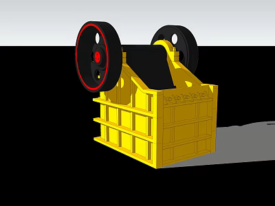 Yellow Industrial Jaw Crusher Featuring Black Flywheels Red Centers and Sturdy Frame Structure 3d model