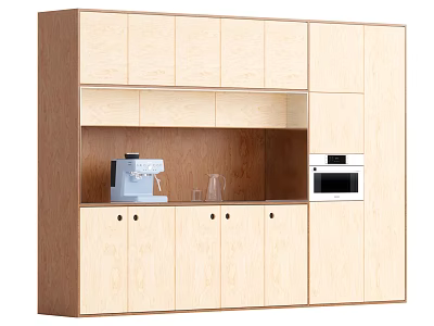Light Wood Sideboard With Cabinet Doors Open Shelf Coffee Machine And Microwave 3d model