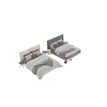 Modern Double Bed With Upholstered Headboard Gray White Pillows And Striped Blanket