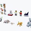 Assorted Stuffed Animal Toys Including Bears Pandas Dinosaurs And Lego Figures