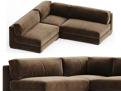 Modern Brown Velvet Sectional Sofa With Plush Seating For Living Room 3d model