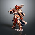 Woman With Red Hair Carrying Large Axe Wearing Armor With Skull Decorations And Fur
