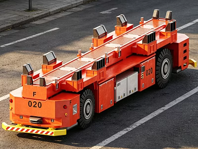 Orange Heavy Duty Utility Vehicle F 020 With Black Equipment Modules And Large Wheels 3d model