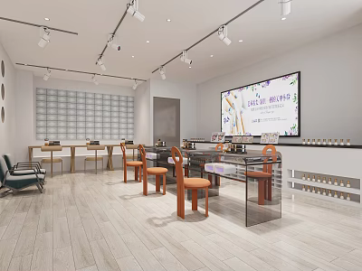 Modern Beauty Hair Salon Interior With Bright Lighting Workstations Comfortable Chairs And Display Shelves 3d model