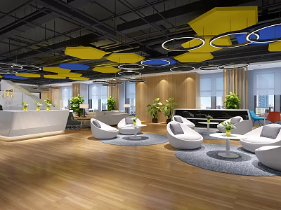 Modern Reception Area With Elegant Waiting Area Comfortable Sofas Green Plants And Modern Lighting 3d model