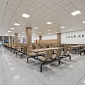 Spacious Clean School Cafeteria With Tables And Chairs 3d model