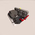 Two-cylinder engine with drive and fan 3d model