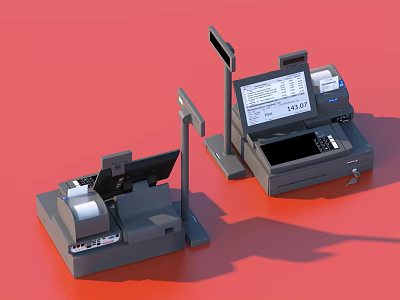 Modern Commercial Daily Living Essentials Cash Registers With Digital Screens And Receipt Printers 3d model