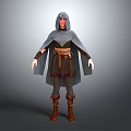 Game Movie Character 3D Model With Gray Hooded Cloak Brown Tunic And Boots