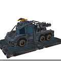 Futuristic Six Wheeled Tow Truck With Mechanical Arm And Silver Blue Exterior