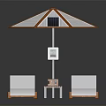 Outdoor Furniture Set With Solar Panel Umbrella Wooden Loungers And Side Table