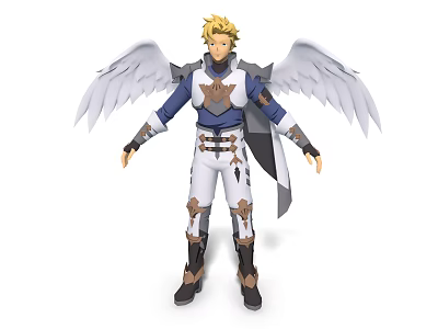 Game Movie Character with Blonde Hair White Wings Blue White Outfit Brown Accents Standing Pose 3d model