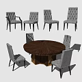 Modern Round Dining Table Set With Marble Top And Tufted Upholstered Chairs 3d model