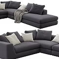 Modern Gray Sectional Sofa with White Pillows and Gray Throw Blanket 3d model