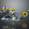 Industrial Material Handling Machine With Yellow Reel Mechanism And Control Panel On Workbench