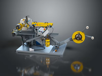 Industrial Material Handling Machine With Yellow Reel Mechanism And Control Panel On Workbench 3d model