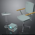 Light Blue Medical Chair With Adjustable Tray Stand And Equipment Unit
