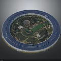 Modern Circular Building Design With Central Green Courtyard And Glass Facade