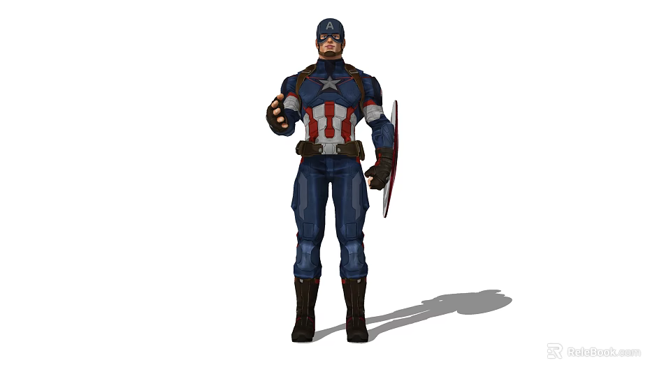 Game Movie Character Captain America in Blue Red Uniform with Star Emblem and Shield 3d model 