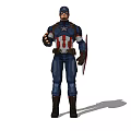 Game Movie Character Captain America in Blue Red Uniform with Star Emblem and Shield