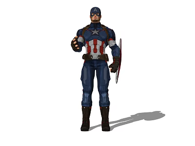 Game Movie Character Captain America in Blue Red Uniform with Star Emblem and Shield 3d model