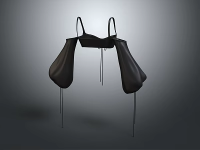 Black Modern Fashion Top Featuring Suspenders And Flowing Drape Sleeves Design 3d model