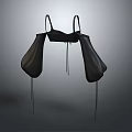 Black Modern Fashion Top Featuring Suspenders And Flowing Drape Sleeves Design