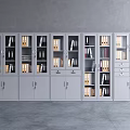 Modern Bookcase With Metal Frame Open Shelves Closed Cabinets And Stored Files And Books