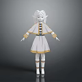 Elf Character with Pointed Ears in White Outfit and Yellow Trim Standing Pose