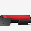 Modern Red Sofa And Black Coffee Table Set With Sleek Geometric Design 3d model