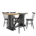 Modern Style Dining Table Set with Wooden Tabletop and Black Chairs