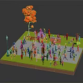 modern multiplayer square crowd figure crowd 3d model