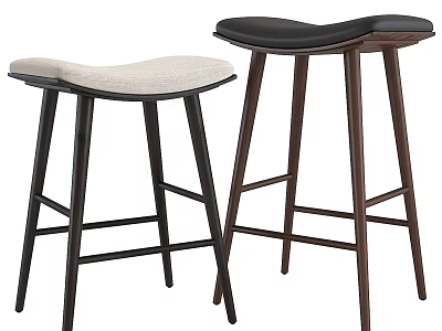 Modern Bar Stools With Black Beige Upholstered Seats And Wooden Legs 3d model