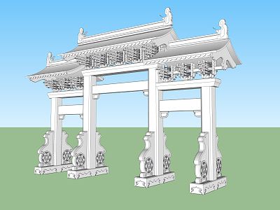 Chinese Style Archway Stone Archway Entrance Door Head Archway model