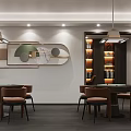 Hotel Mahjong Room Interior Featuring Modern Pendant Lights Decorative Wall Art And Comfortable Chairs