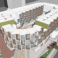 Modern Building Exterior Design With Wood Glass Facade Large Windows Pedestrians And Tree On Street
