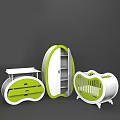 Modern White and Green Baby Crib With Wardrobe And Drawer Chest For Kids Room