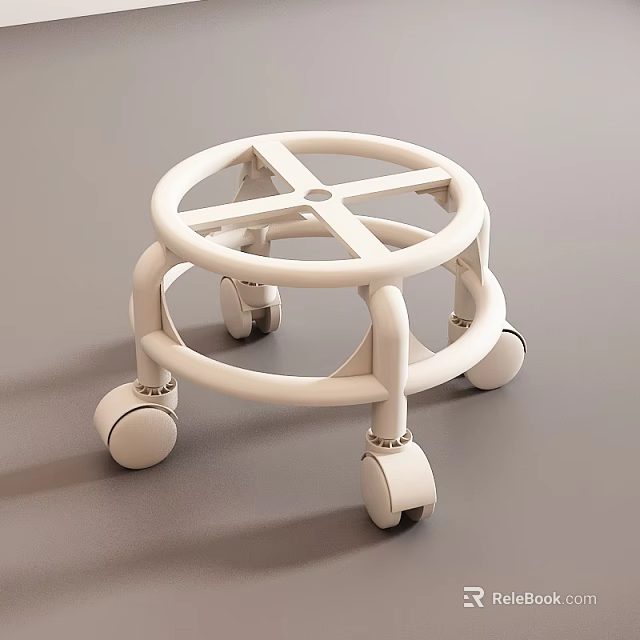 White Round Stool With Four Rolling Wheels And Simple Modern Design 3d model 